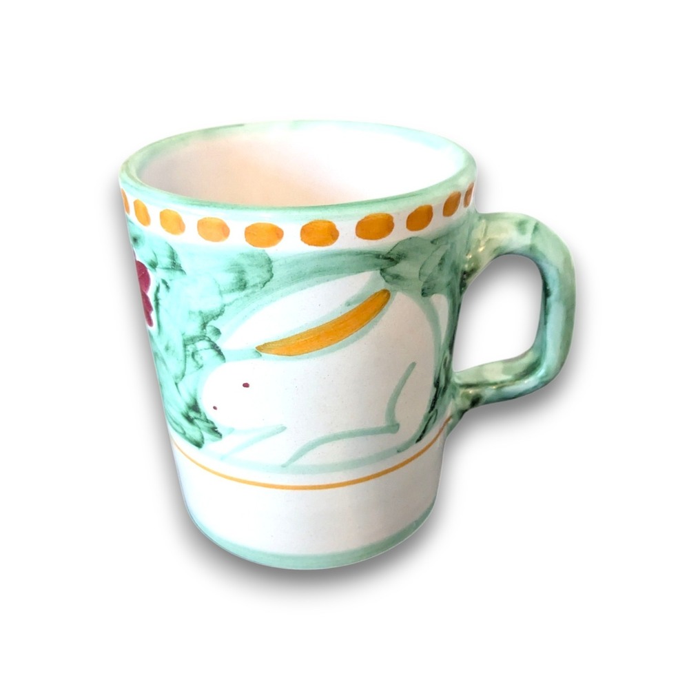 Vietri Solimene Green Coniglio Bunny Rabbit Mug Rustic Hand Painted Italy